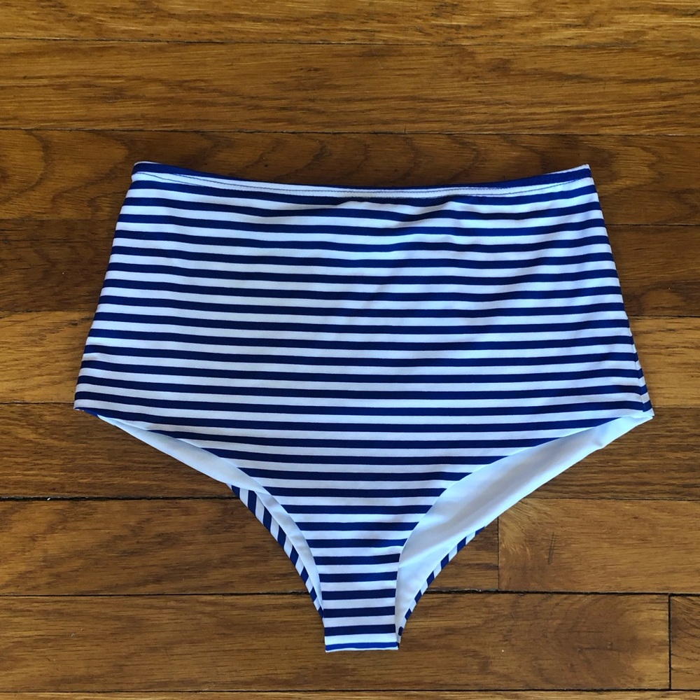 Zinke Blue and White Striped High Waisted Bikini Bottom - size s